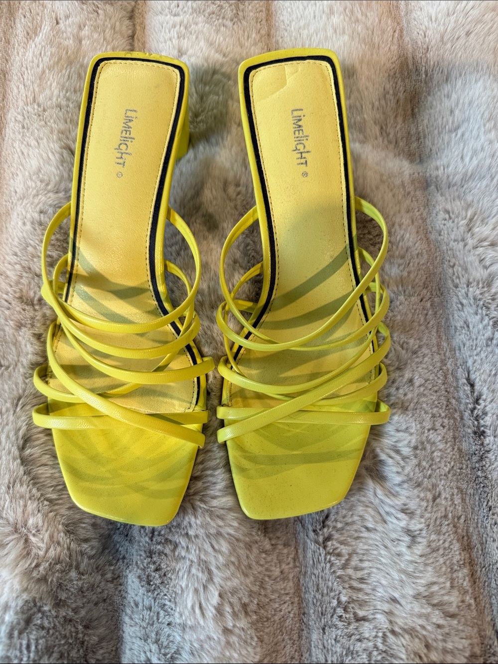Limelight Yellow Strappy Square-Toe Heel Slides